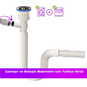 Resim Güçlü Çamaşır Makinesi Girişli Körüklü Lavabo Sifonu 