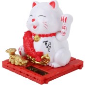 Resim Geeroyoo Beyaz Güneş Enerjili Kollü Kedi: Otomobil Konsolu, Masa, Kasiyer Masası Dekorasyonu - Şans Ve Servet Getiren, Işık Sensörlü, Pil Gerektirmeyen Figür 