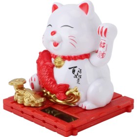 Resim Geeroyoo Beyaz Güneş Enerjili Kollü Kedi: Otomobil Konsolu, Masa, Kasiyer Masası Dekorasyonu - Şans Ve Servet Getiren, Işık Sensörlü, Pil Gerektirmeyen Figür 