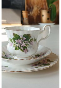 Resim Mayflower Bone China England Duble Çay Fincanı 3 Parça Yeşilbeyaz 