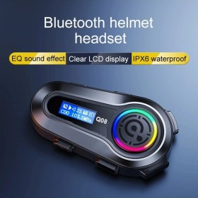 Resim Q08 5.3 Uyumlu Bluetooth Motosiklet Kask Kulaklık Intercom Işıklı Motorsiklet Interkom 