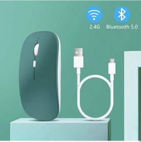 Resim Apple Uyumlu MacBook Şarj Edilebilir Sessiz Mouse Bluetooth + 2.4hz Wifi 