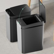 Resim 2 adet Siyah Hareket Sensörlü Çöp Kutusu, 11L Kapasiteli Otomatik Banyo Yatak Odası Mutfak Ofis için Kapaklı Çöp Kutusu, 11 Litre Dokunmatiksiz Hareket Sensörlü Küçük Çöp Kovası, Köpek Geçirmez Kapaklı Otomatik Plastik Çöp Kutusu 