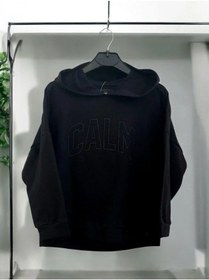 Resim Kız Çocuk Kapüşonlu Calm Kapartmalı Sweatshirt-14372 Siyah 