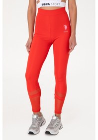 Resim U.S. Polo Assn. Kadın Kırmızı Yüksek Bel Tül Detaylı Spor Tayt 50300689-VR213 