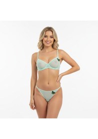 Resim Bonbon Kadın Kelebek Figürlü Tül Transparan Balenli Yeşil Renk Sütyen Ve String 2'li Takım Bb2207 Yeşil 
