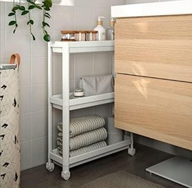 Resim OMAS Tekerlekli Dikdörtgen 3 Katlı Raf Ünitesi - Banyo Mutfak Düzenleyici Organizer Raf - Modern Shelf Unit (Beyaz) 