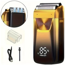 Resim Xuweiwei Erkekler İçin Gradyan Altın 2si 1 Arada Elektrikli Folyo Ve Kel Tıraş Makinesi Usb Şarj Edilebilir Ayarlanabilir Çift Başlık Paslanmaz Çelik Bıçaklar 60 Dakika Çalışma Su Geçirmez 