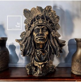 Resim Dekoratif Kızılderili Büstü Antik Görünümlü Otantik Heykel Obje Ev Ve Ofis İçin Özel Tasarım Dekor 