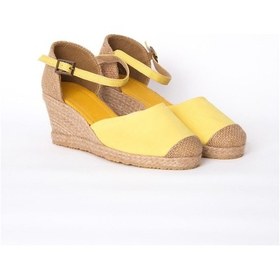 Resim Gerçek Elişi Burnu Hasır Dolgu Topuk Sarı Keten Hasır Espadril Handmade Sarı 
