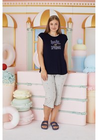 Resim Sevim Kadın Büyük Beden Kısa Kol Kapri Lacivert Pijama Takım C2t4n7o51 001 
