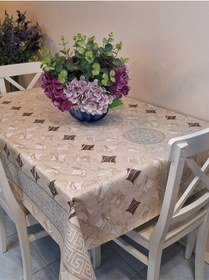 Resim Elyaflı Pvc Muşamba - Desenli Silinebilir Masa Örtüsü Kahverengi 