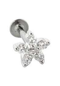 Resim Cerrahi Çelik Taşlı Çiçek Piercing Gümüş 