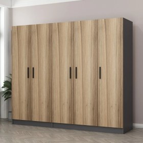 Resim Minar Kale 5 Kapaklı 2 Çekmeceli Dolap Antrasit Dore 210 cm 