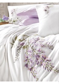Resim Cotton Box 3D Nakışlı Saten Çift Kişilik Nevresim Takımı Mita Lil Lila 