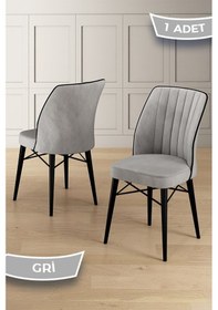 Resim Canisa Nuna Serisi 1 Adet Siyah Mutfak Sandalyesi Babyface Kumaş Siyah Gürgen Ayaklı Sandalye Bej 