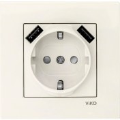 Resim Karre Krem 2 Usb&apos;li Topraklı Priz 