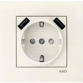 Resim Karre Krem 2 Usb&apos;li Topraklı Priz 