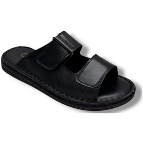 Resim Cakgo 182-26 Hakiki Deri Ultra Soft Çift Bant Cırtlı Anatomik Erkek Terlik 40-47 Siyah 