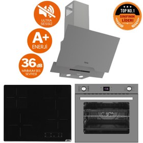 Resim Ferre ve AFM Tech Markalı /Antrasit Elektrikli Vitro. Sessiz Ankastre Set(D065-SA + V6-04 + FM7710) 