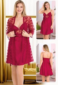 Resim Jenny Daphne Lady Saten 2 li Brodeli Sabahlık Takımı 