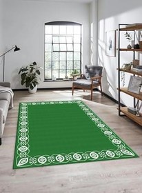 Resim Dijital Baskılı Kaymaz Taban Yıkanabilir Jüt Hasır Desen Üçlü Yatak Odası Takımı JÜT-15, Yeşil, 60 x 150 