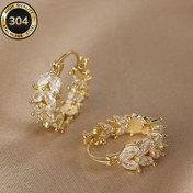 Resim 1 Çift Şık Buğday Sapı Halka Küpeler - 304 Paslanmaz Çelik Taş Süslemeli Çiçek Desenli, Altın Tonlu Minimalist Takı Kadınlar İçin, Sevgililer Günü Hediyesi & Günlük Kıyafetler, Çiçekli Küpeler, Özel Durum Aksesuarları, Doğadan İlham Alınmış Tasarım, Taş Süslemeleri 