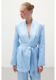 Resim Sateen Jakar Saten Ceket - Mavi-136304 Mavi 