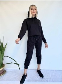 Resim Kadın Siyah Kapüşonlu Eşofman Takımı (521208749) 