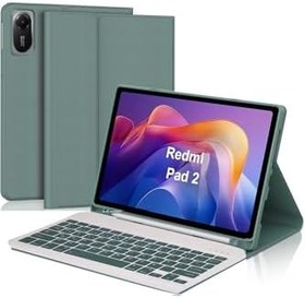 Resim m.tk moveteck Xiaomi Redmi Pad 2 ile Uyumlu Tablet Klavyeli Kılıf, Kablosuz Bluetooth, Kalem Bölmeli, Koyu Yeşil 