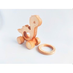 Resim Ahşap Oyuncak Araba Ve Halka Diş Kaşıyıcı 