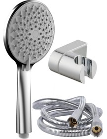Resim KUSTAR Nilüfer 3 In 1 5 Fonksiyonlu Banyo Duş Başlığı Seti L Mafsal Ve 1,5 Metre Örgülü Hortum Seti 