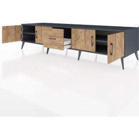 Resim Kronos Tv Ünitesi 2 Raflı Tek Çekmeceli 4 Kapaklı 220x59x51 Antrasit-çam Atlas Çam/atlas Çam - Antrasıt 