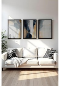 Resim Huhuli Ahşap Siyah Çerçeveli 3 Parça Set Tablo Huhu484 
