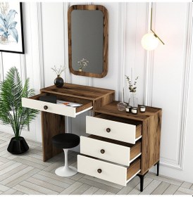 Resim Lizbon Makyaj Masası Aynalı - Ceviz / Krem 