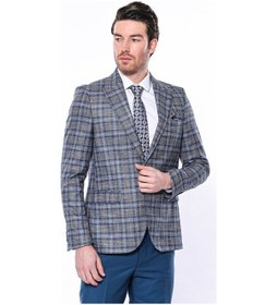 Resim Wessi Ekose Slim Fit Tek Düğme Lacivert Erkek Ceket 001 
