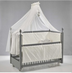 Resim Meltem Kids Kral Sallanır Ahşap Anne Yanı Beşik 60 x 120 CM Gri - Motto Ekru 