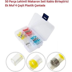 Resim 50 Parça Lehimli Makaron Seti Kablo Birleştirici Ek Muf 4 Çeşit Plastik Çantada 