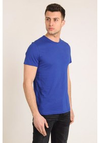 Resim Erkek Mavi Slim Fit Bisiklet Yaka Basic T-shirt Mavi 