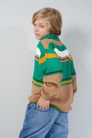Resim HayKids Erkek Çocuk Çizgili Polo Yaka Triko Kazak - G152782 - Yeşil 