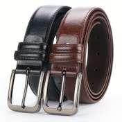 Resim 1/2 Set Erkeklerin Gerçek Deri Kemerleri - Kahverengi ve Siyah, Toka Kapanışı, Günlük İş Tarzı, Genç Yetişkinler İçin İdeal, Arkadaşlar ve Aile İçin Mükemmel Hediye, Günlük Kıyafet Aksesuarı|Şık Deri Kemerler|Dayanıklı Deri Kemerler, Deri Kemer 