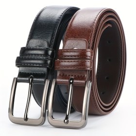 Resim 1/2 Set Erkeklerin Gerçek Deri Kemerleri - Kahverengi ve Siyah, Toka Kapanışı, Günlük İş Tarzı, Genç Yetişkinler İçin İdeal, Arkadaşlar ve Aile İçin Mükemmel Hediye, Günlük Kıyafet Aksesuarı|Şık Deri Kemerler|Dayanıklı Deri Kemerler, Deri Kemer 