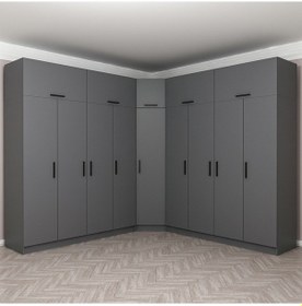 Resim Minar Kale 9 Kapaklı 4 Ç Köşe Dolap + Yüklük Antrasit 235cm 
