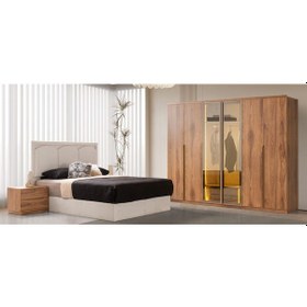 Resim Lovina Mdf 6 Kapaklı Reflekte Camlı Gardırop ve Yatak Odası Takımı - Baza Hariç 