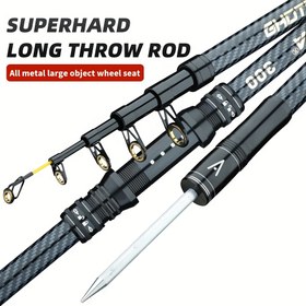 Resim GHOTDA Süper Sert Uzun Atış Çubuğu - 3.6m/4.5m Teleskopik Balıkçılık Çubuğu, Yerleştirmeli Fiş, Ağır Hizmet Karbon Fiber ve Fiberglas, Orta-Hızlı Eylem, Trolling, Tekne Balıkçılığı, Büyük Nesne Tekerlek Koltuğu, Tekne Balıkçılığı Ekipmanı, Şık Siyah Tasarım, Dayanıklı Yapı 