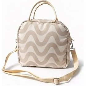 Resim Termal Yemek Çantası Su Geçirmez Lunch Bag Isı Yalıtımlı Gıda Taşıma Çantası Omuz Askılı Piknik Okul Ofis Çantası Dalga Desenli Pembe 24.5x21.5x14 Cm 0 