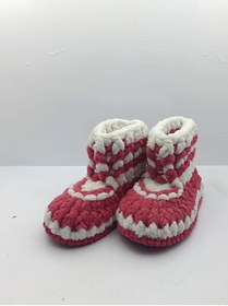 Resim El Emeği Kız Çocuk Pembe Beyaz Örme Ev Patiği - Yumuşak ve Sıcak 21-22 