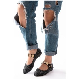 Resim İnf-6363 Siyah Havlu Desenli Baret Tokalı Günlük Bayan Ayakkabı Diğer 