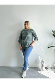 Resim Büyük Beden Yarım Kollu Düğme Detaylı Yumuşak Dokulu Kazak 302780 - 46 / Yeşil 