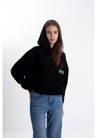 Resim Unisex Spırıt Baskı Kapşonlu Sweatshirt Siyah 